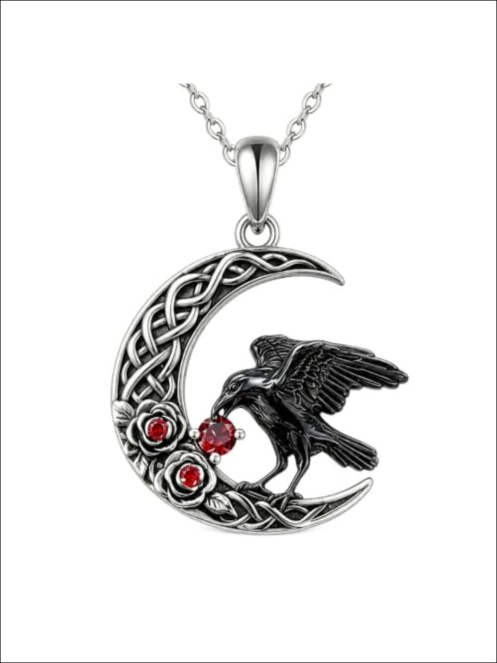 925 Sterling Silver Crow Moon Necklace Gothic Halloween Pendant Celtic Knot